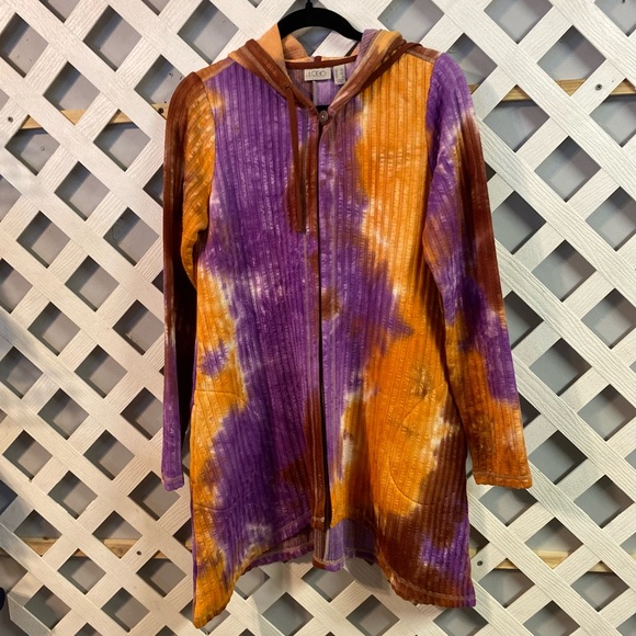 LOGO by Lori Goldstein Tie-Dye Rib Knit Hoodie Desert (A457337) - Picture 2 of 6